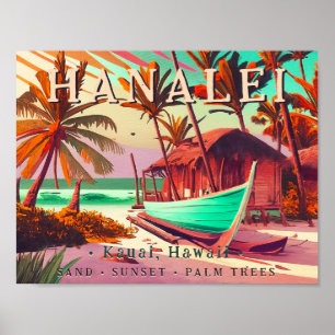 Hanalei Kauai Hawaii tropische zonsondergang palm  Poster