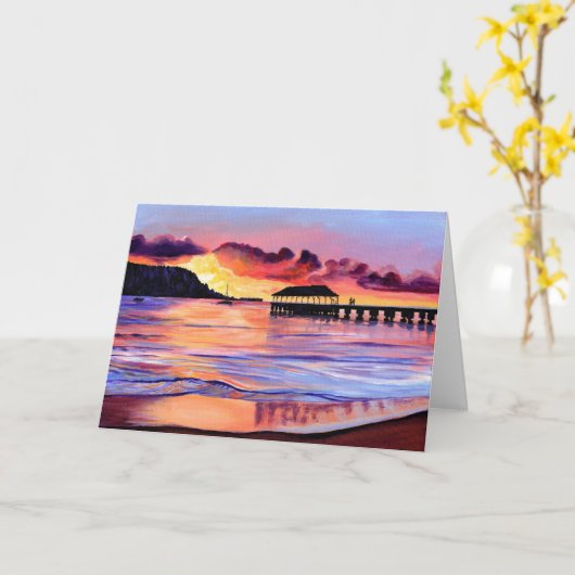 Hanalei Pier Sunset Card Kaart (Gele Bloem)