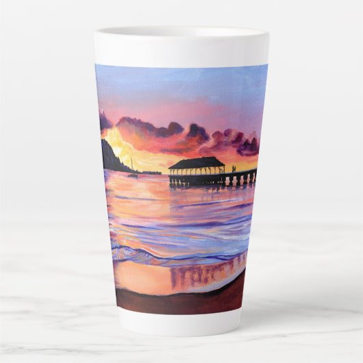 Hanalei Pier Sunset Kauai Beach Latte Mok (Voorkant)