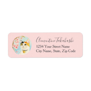 Hanami   Calico Cat en  bloemen   Adres Etiket