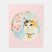 Hanami | Waterverf Calico Cat en Cherry Blossom Fleece Deken (Voorkant)