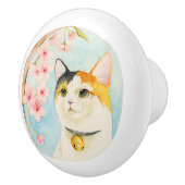 Hanami | Waterverf Calico Cat en Cherry Blossom Keramische Knop (Rechts)