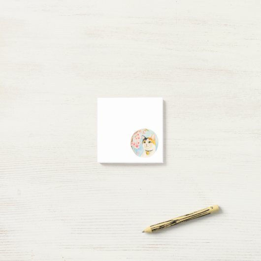 Hanami | Waterverf Calico Cat en Cherry Blossom Post-it® Notes (Op bureau)