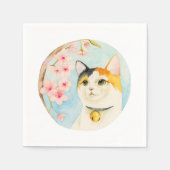 Hanami | Waterverf Calico Cat en Cherry Blossom Servet (Voorkant)