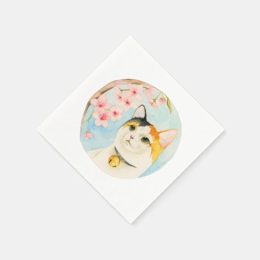 Hanami | Waterverf Calico Cat en Cherry Blossom Servet (Hoek)
