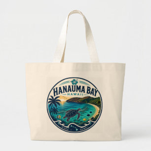 Hanauma Bay Hawaii Retro Reislogo Grote Tote Bag