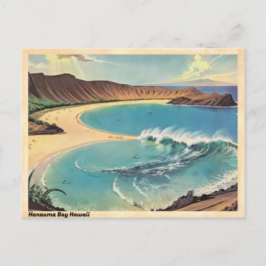 Hanauma Bay Hawaii Vintage Reizen Briefkaart (Voorkant)