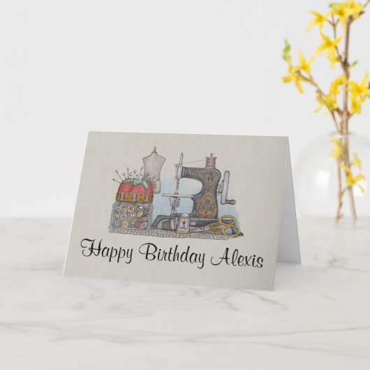 Hand Aangedreven Naaimachine Kaart (Gele Bloem)