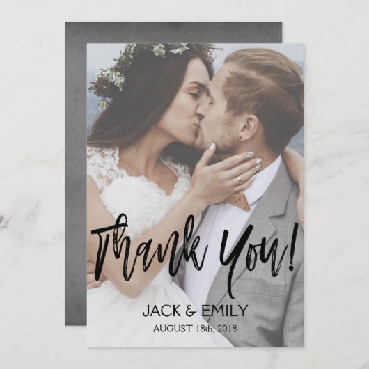 Hand beletterd script bruiloft dank u fotokaart bedankkaart (Voorkant / Achterkant)