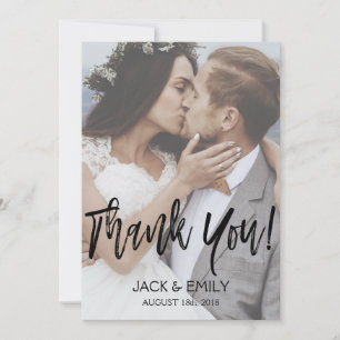 Hand beletterd script bruiloft dank u fotokaart bedankkaart
