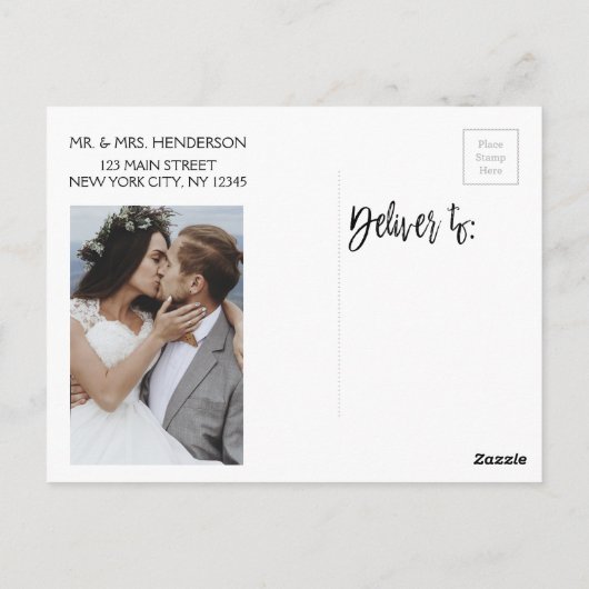 Hand beletterd script bruiloft dank u fotokaart briefkaart (Achterkant)