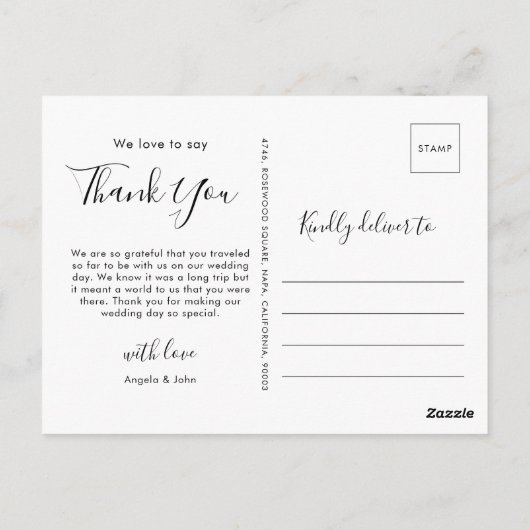 Hand beletterd script foto bruiloft dank u briefkaart (Achterkant)