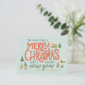Hand beletterd vrolijk kerstdorp feestdagenkaart (Staand voorkant)