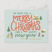 Hand beletterd vrolijk kerstdorp feestdagenkaart (Voorkant)