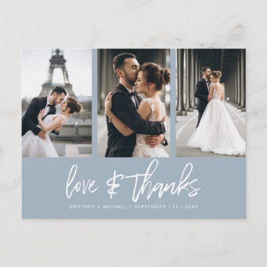 Hand-beletterde fotocollage Dusty Blue Dank u Briefkaart (Voorkant)