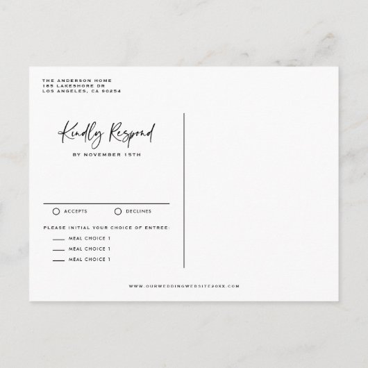 Hand beletterde kalligrafie zwart bruiloft uitnodiging briefkaart (Achterkant)