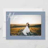 Hand-beletterde moderne foto dank u Dusty Blue Bedankkaart (Voorkant)