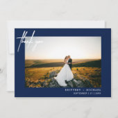 Hand-beletterde moderne foto dank u marineblauw bedankkaart (Voorkant)