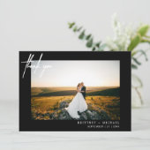 Hand-beletterde moderne foto dank u zwart bedankkaart (Staand voorkant)