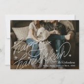 Hand-belettering Happy Chanoeka Foto Feestdagenkaart (Voorkant)