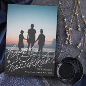 Hand-belettering Happy Chanoeka Foto Feestdagenkaart