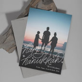 Hand-belettering Happy Chanoeka Foto Feestdagenkaart