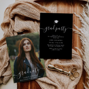 Hand belettering script foto afstudeerfeest kaart