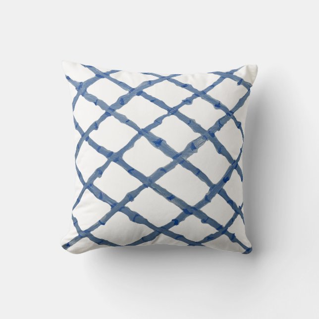 Hand Blue Chinoiserie Fretwork Pillow Sierkussen (Voorkant)