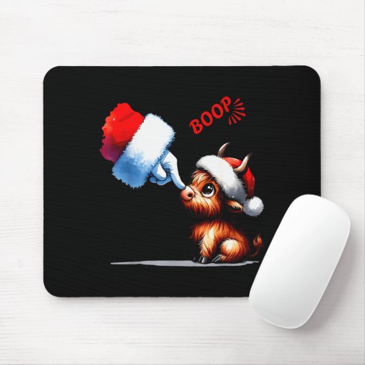 Hand Boop Christmas Highland Cow Santa Farmer Anim Muismat (Met muis)