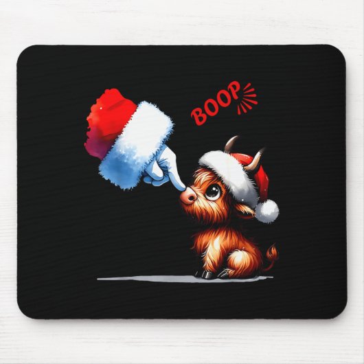 Hand Boop Christmas Highland Cow Santa Farmer Anim Muismat (Voorkant)