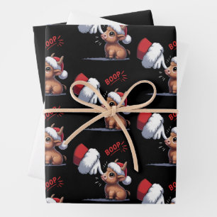 Hand Boop Kerstmis Hoogland Koe Santa Boer  Inpakpapier Vel