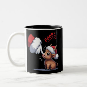 Hand Boop Kerstmis Hoogland Koe Santa Boer  Tweekleurige Koffiemok