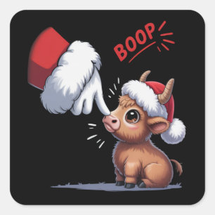 Hand Boop Kerstmis Hoogland Koe Santa Boer Vierkante Sticker