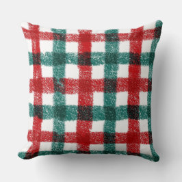 Hand-Brushed Christmas Pillow in Red & Green Kussen