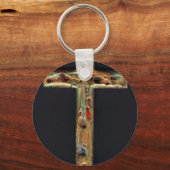 Hand Carved Gold Cross Sleutelhanger (Voorkant)