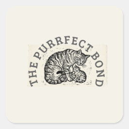 Hand-Carved Linocut Cat Mom & Kitten - Motherhood  Vierkante Sticker
