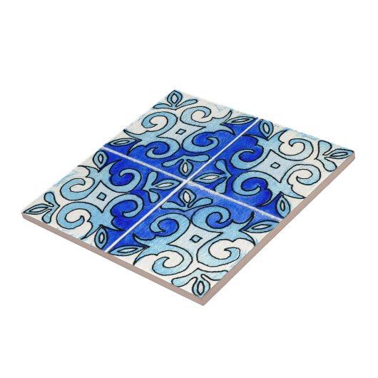 Hand Carved Tile Design 6 Gedekt in Waterverven Tegeltje (Zijkant)