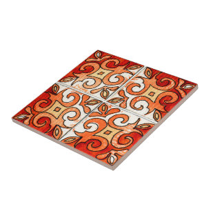 Hand Carved Tile Design 6 Gedekt in Waterverven Tegeltje