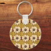 Hand Carved Wooden Daisies Sleutelhanger (Voorkant)