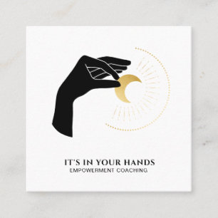 *~* Hand Cresent Moon Black Gold Sun Cosmic Energy Vierkante Visitekaartje