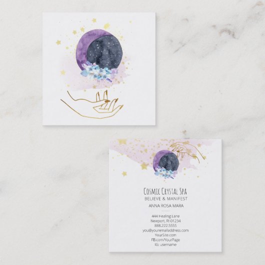 *~* Hand Crystals Moon Cosmos Sky Stars Vierkante Visitekaartje (Voorkant / Achterkant)