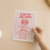 Hand Dawn Roze Pizza Speciale Levering Baby shower Kaart