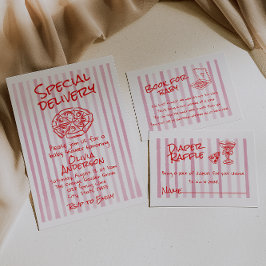 Hand Dawn Roze Pizza Speciale Levering Baby shower Kaart