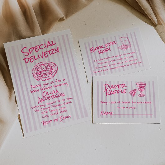 Hand Dawn Roze Pizza Speciale Levering Baby shower Kaart