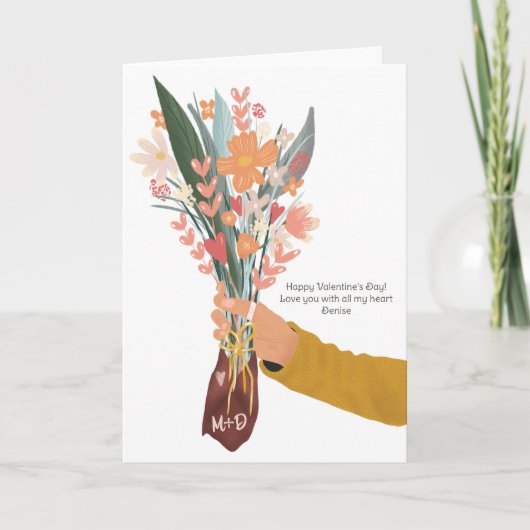 Hand die een bloemboeket vasthoudt Valentijn 2 fot Kaart (Voorkant)