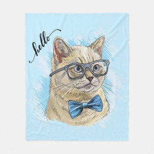 Hand die een grappige Britse kat in een bril teken Fleece Deken