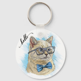 Hand die een grappige Britse kat tekent met een br Sleutelhanger