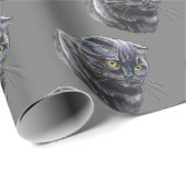 Hand die een grappige zwarte zwarte kat tekent. cadeaupapier (Rol Hoek)