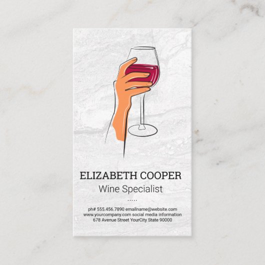 Hand die glas wijn vasthoudt tekening visitekaartje (Voorkant)