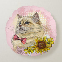 Hand die grappige rode Ragdoll-kat met bloemen tek